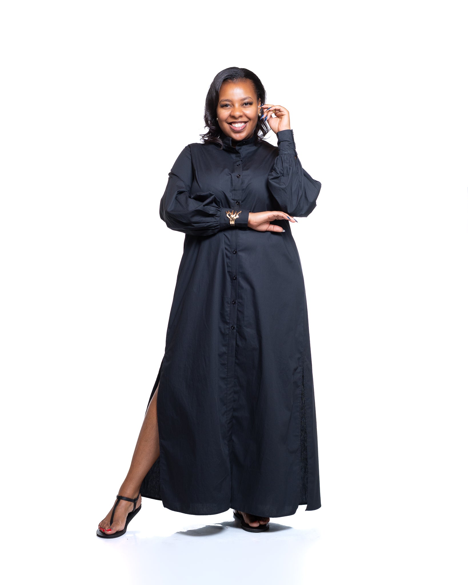 Pemba Maxi Shirt Dress In Black